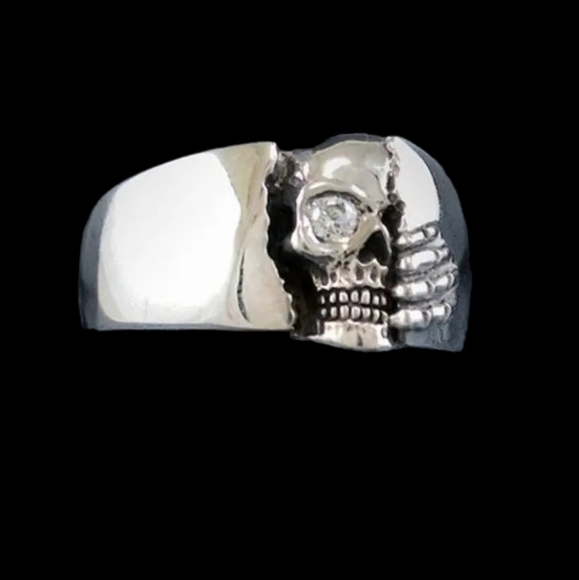Punk Retro skull silver 925 ring with glaring eyes Size 12 - Picture 7 of 7